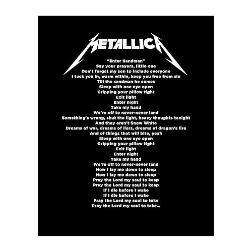 Metallica-"Enter Sandman" Song Lyrics Wall Art-11 x 14" Typographic Music Print-Ready to Frame. Vintage Home-Office-Studio-Bar-Cave Decor. Perfect