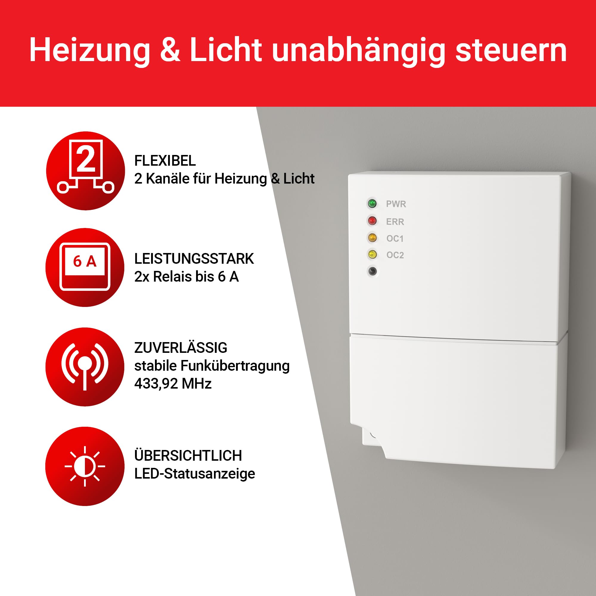 Funk Raumthermostat Set EB71332-2R | Heizungssteuerung & Lichtsteuerung mit Empfänger, Thermostat & Funktaster | Energiesparend mit Wochenprogramm, Frostschutz & Kindersicherung
