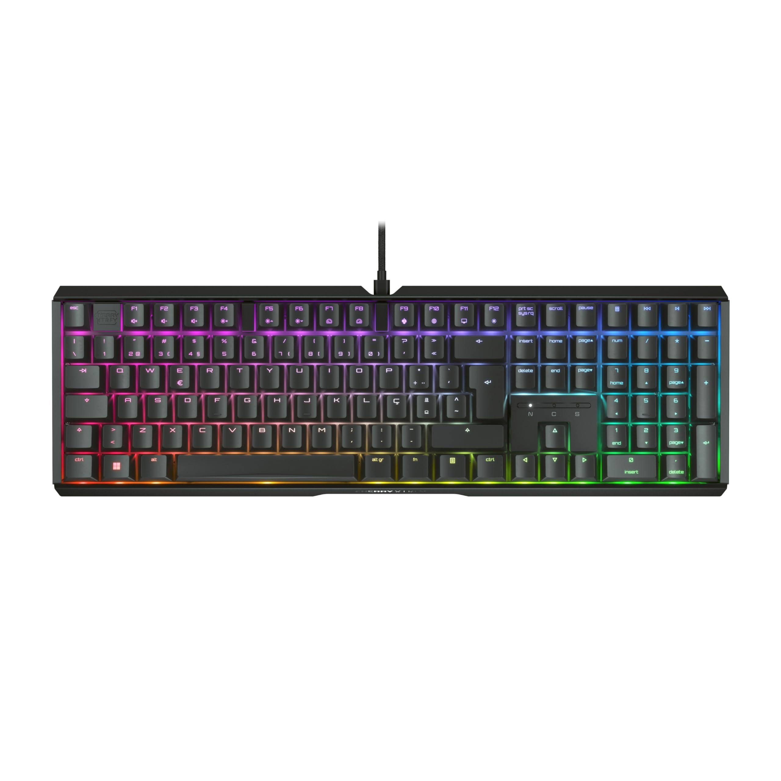 CHERRY XTRFY MX 3.1, Mechaniczna Klawiatura dla Graczy, Układ Portugalski (QWERTY), Podświetlenie RGB, Aluminiowa Obudowa, USB-A, Przełączniki MX2A RED, Czarny