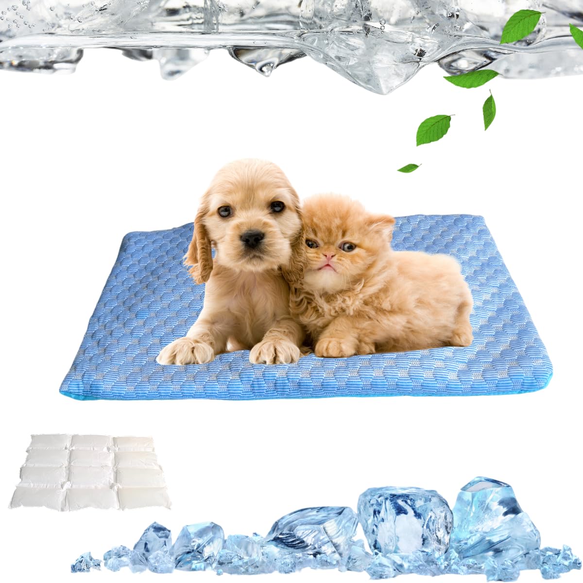 Cat Cooling Mat-Pet Cooling Pad with Built-In Gel Laye Reusable Machine Washable and Portable for Indoor Outdoor with Non-Slip Bottom Non-Toxic for cats small dogs Summer use (Blue