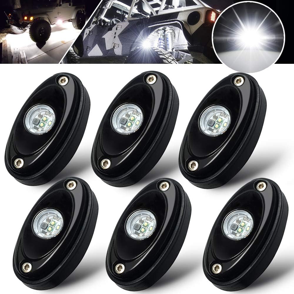 6 Pods White LED Rock Light Kit LED Neon Lights for Jeep JK TJ UTV ATV SUV RZR Off Road Ranger Camper Boat Underglow Lamp Truck Trail Fender Bed Lighting Under Body Wheeler Light Waterproof