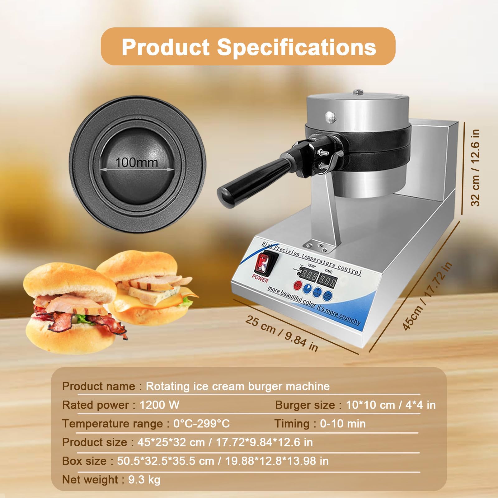 Máquina para Hacer Hamburguesas Y Gofres - Prensa Eléctrica para Sándwiches con Relleno De Helado, Control Digital De Temperatura LED Y Temporizador, Calentamiento por Ambos Lados