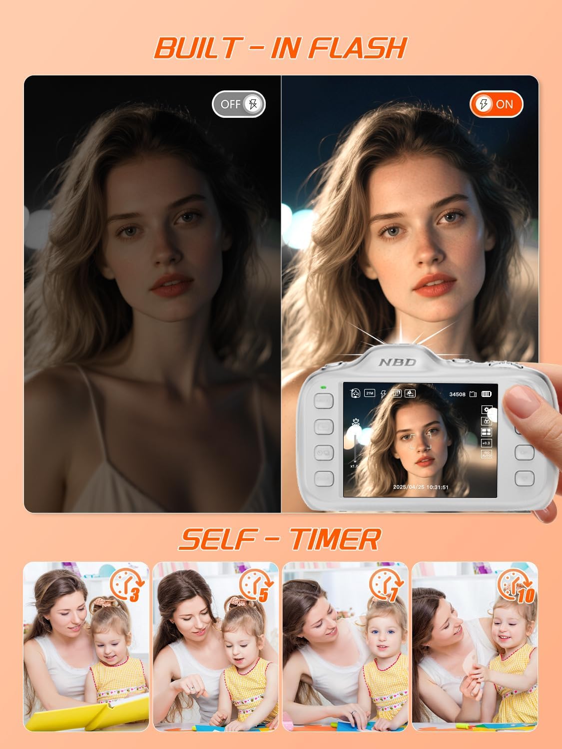 Digital Camera,Autofocus 4K Vlogging Cameras for Photography with 32GB Card,64MP Portable Compact Point and Shoot Digital Camera for Teens Kids Adult Beginner with 16X Zoom Anti Shake (White)