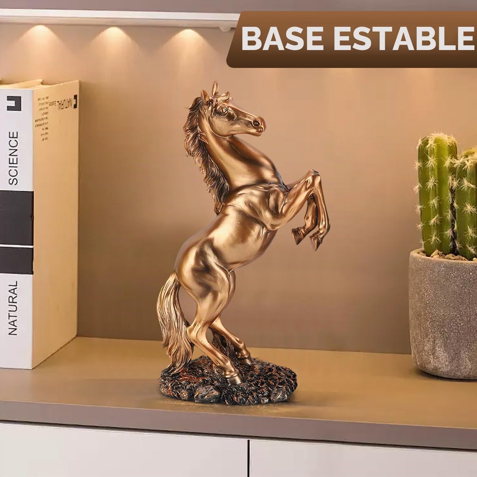 HERCHR Estatua de Caballo de pie Estatua de Resina, Estilo Europeo Escultura decoración Animal, Oro Blanco Cobre Acabado Feng Shui Ornamento para la estantería de Escritorio de la Oficina en el hogar