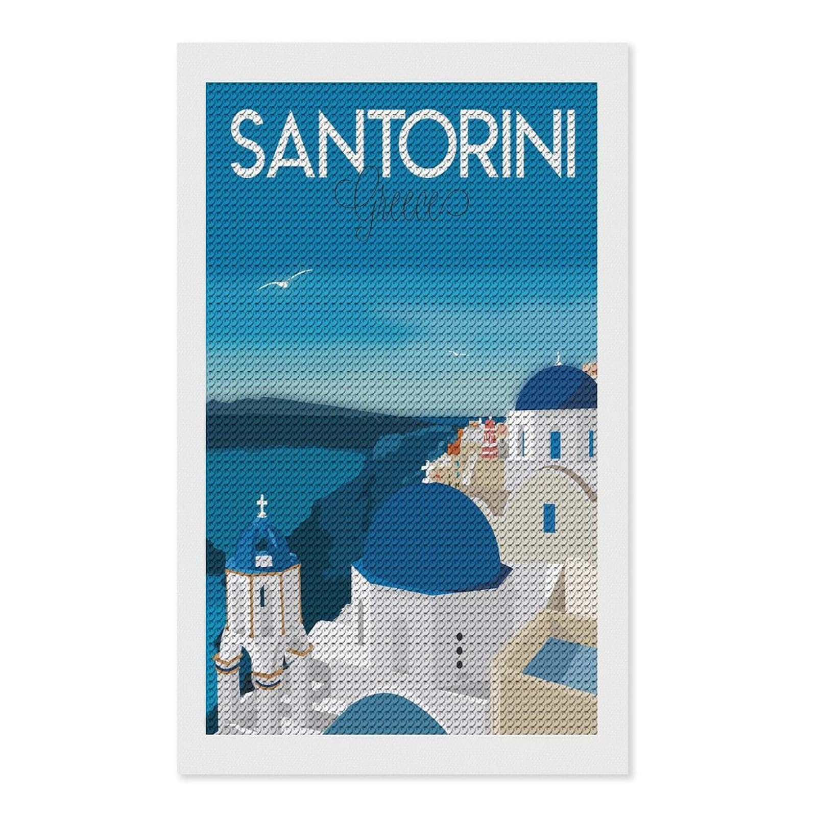 Junmoney Santorini Greece (2) Diamond Art Canvas 12"x20", for Adults, Printed Canvas, Home Wall Decor, Gift Idea, Mindful Craft Activity