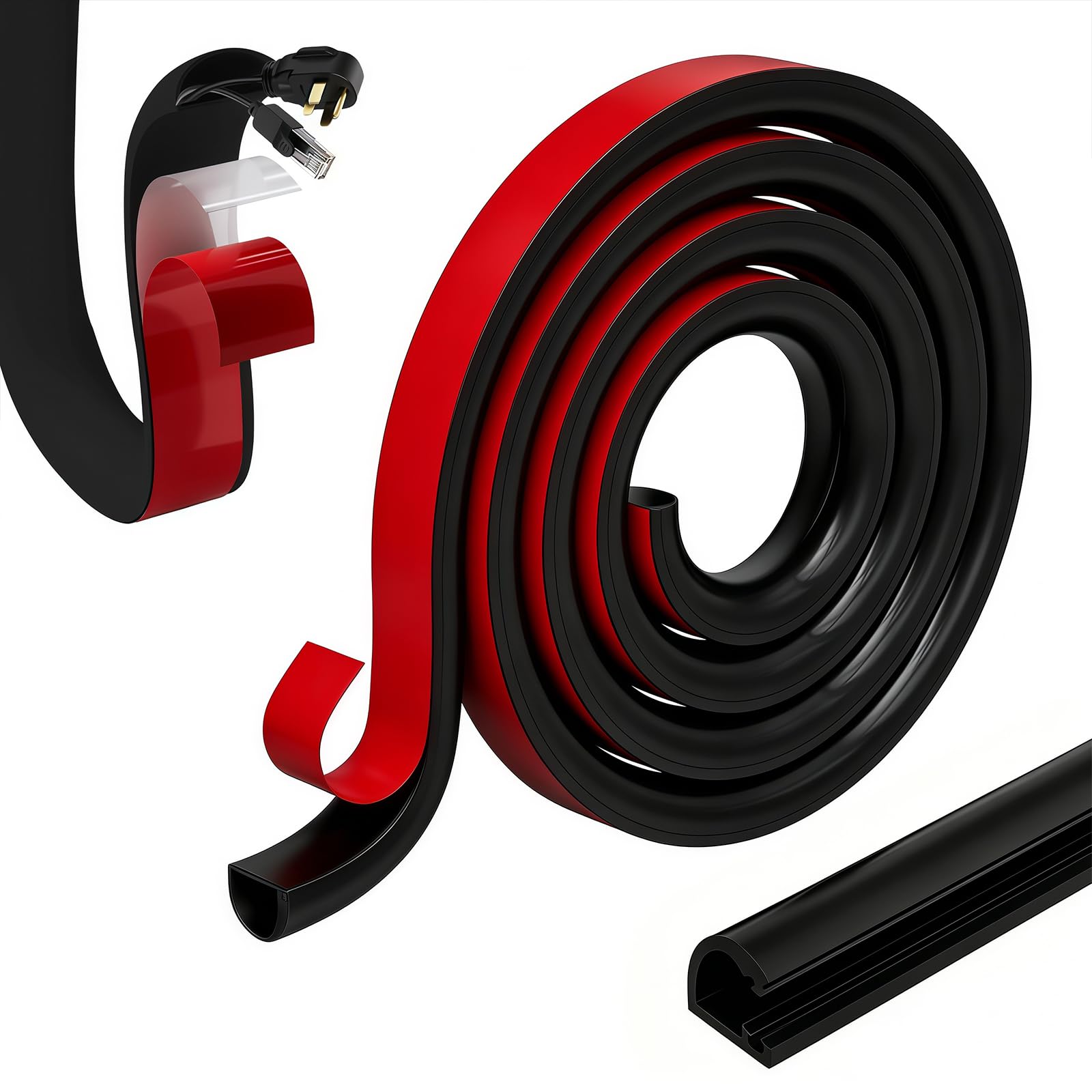 5m Silicone Cable Trunking, 15 x 10mm Half Round Flexible Cable Trunking Self Adhesive, Side Opening Wire Hider, Black Wire Covers for Cables, Suitable for Ceiling, Wall and Floor (Black, 15 x 10mm) โ image 1