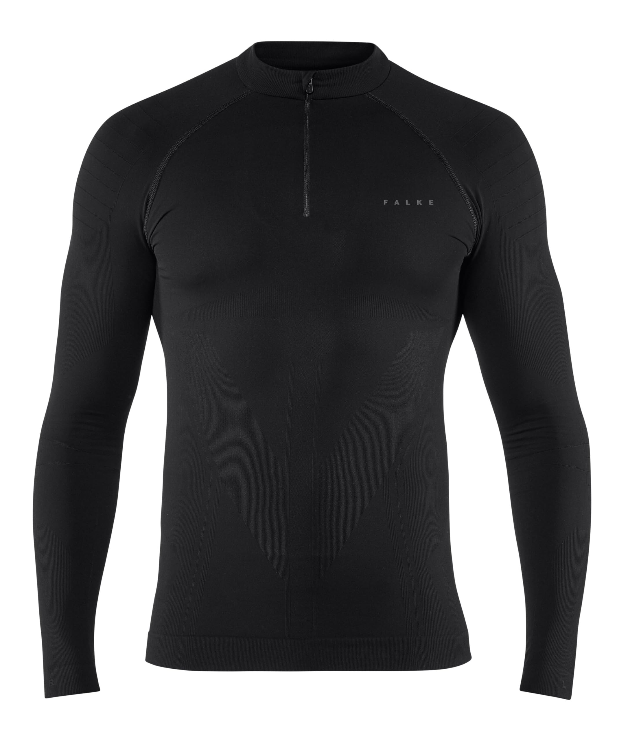 FALKE Men's Warm Tight Fit Zipped Longsleeved Functional Shirt, Thermal Underwear, Black (Black 3000), S (1 Piece)