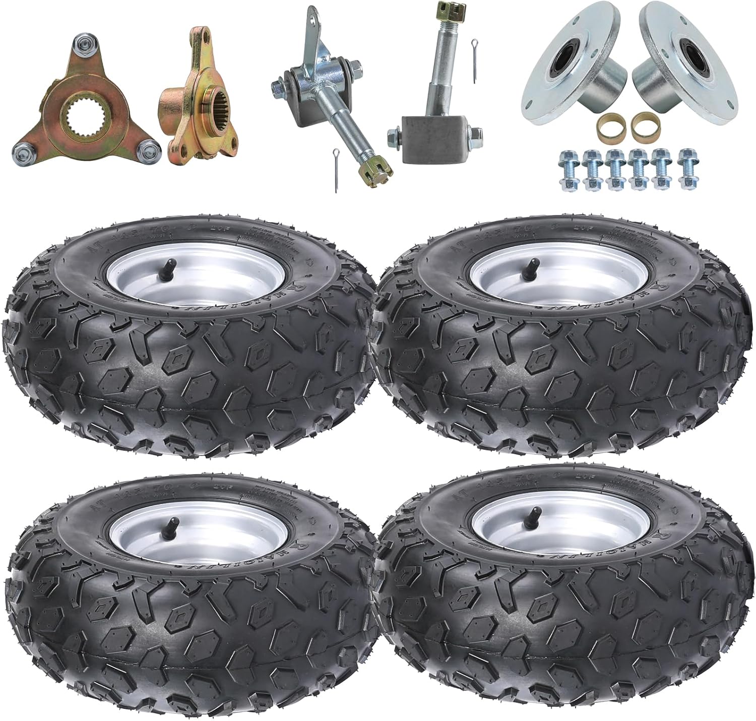 145/70-6 ATV Tire Wheel Kit – 145/70-6" Tire with Rim, 17mm Shaft Front Steering Knuckle, 3 Stud Front Wheel Hubs, 23T Spline Rear Hubs – Fits 50cc to 300cc ATV UTV Go Kart Golf Cart Buggy Mini Bike
