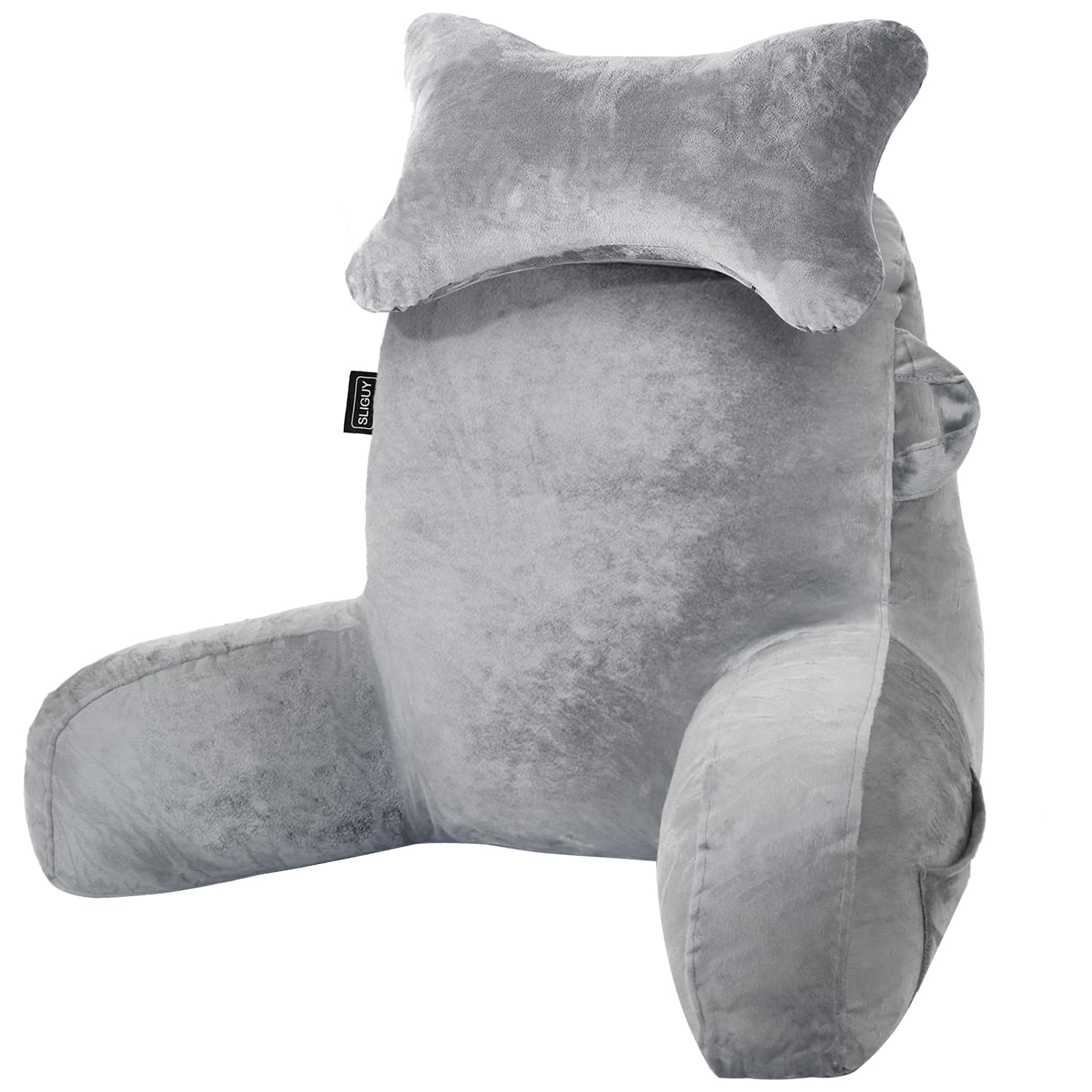 SLIGUY Almohada de lectura para sentarse en la cama, sofá para adultos, almohada de espalda con soporte para brazos y bolsillos, almohada de espalda para adultos para reposo en cama, leer, ver la