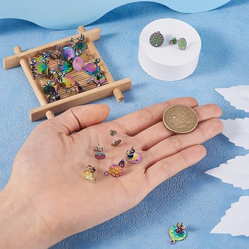 Miniatura 5 de Mega Pet 36 piezas de aretes de acero inoxidable 304 con bucle, colores arco iris, aretes redondos planos con parte trasera de aretes de 8/10/0.472