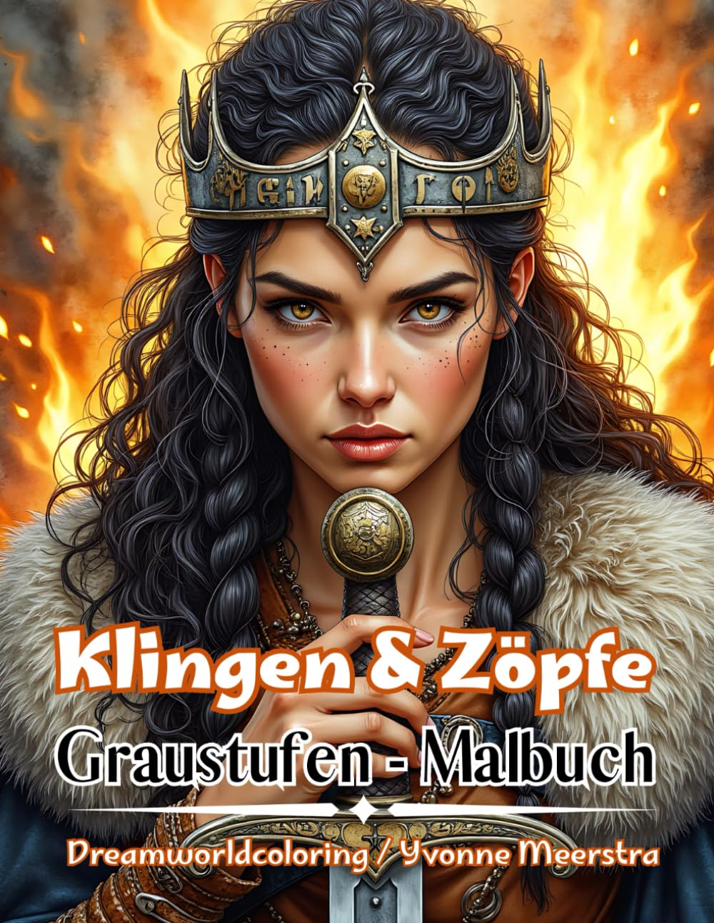 Klingen & Zöpfe: Nordische Kriegerinnen – Ein Grayscale-Malbuch für Erwachsene