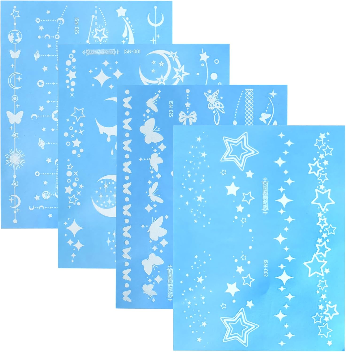 Pakket van 4 nep-tatoeages, tijdelijke tatoeages, lichtgevende tijdelijke tatoeages, tijdelijke tatoeages waterdicht, tijdelijke nep-tatoeages voor volwassenen en kinderen