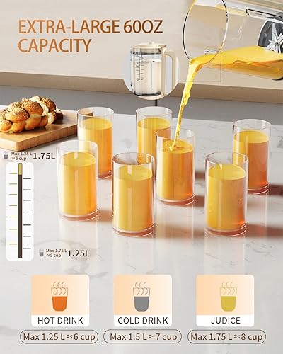 Miniatura 6 de Batidora de cocina silenciosa multifuncional 13 en 1 con escudo insonorizado  60 oz1.75 L  Preset 24 horas y aislamiento 6H  Caliente y fría  Hace