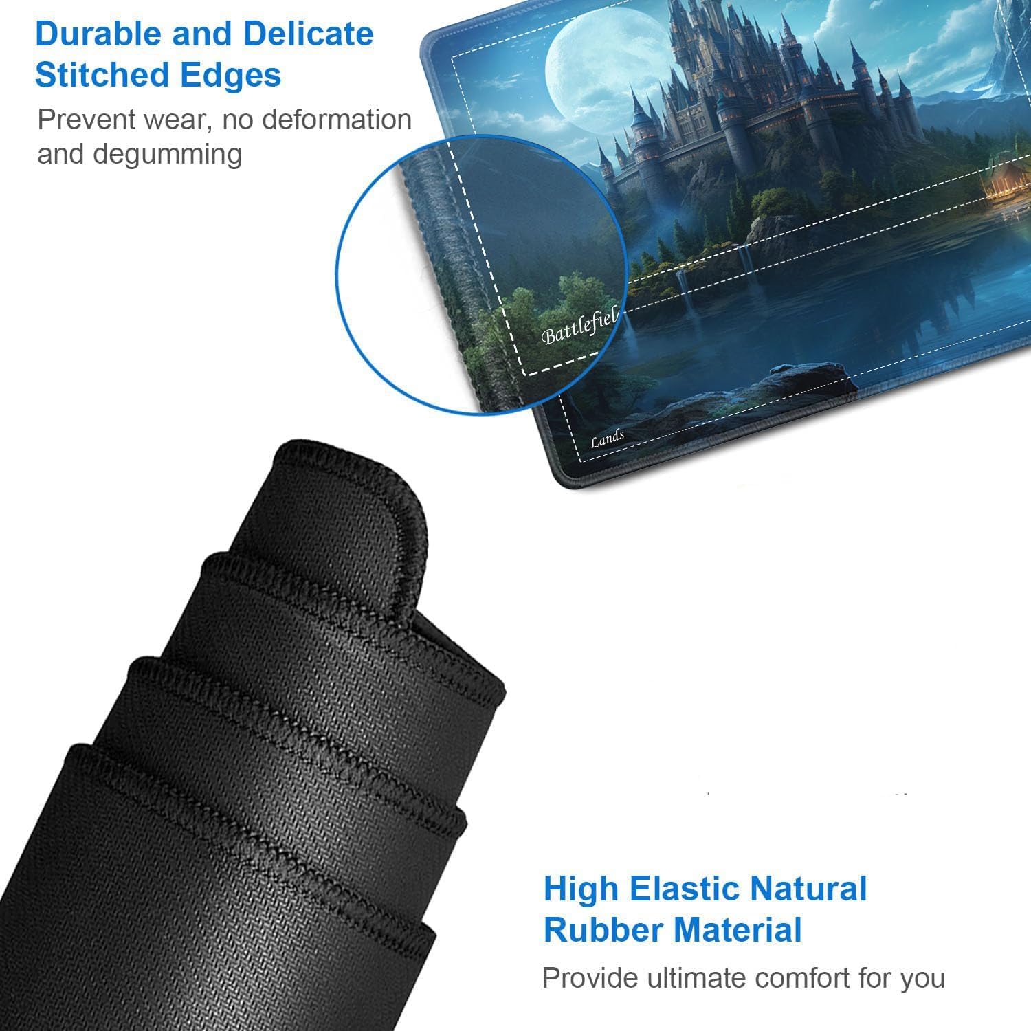 JVGFYNKL for TCG MTG Playmat with Zones, 24x14 in Non-Slip Rubber, for MTG Mat with Drawstring Travel Pouch and 6 Dice, Castle Forest, Card Game Playmats.