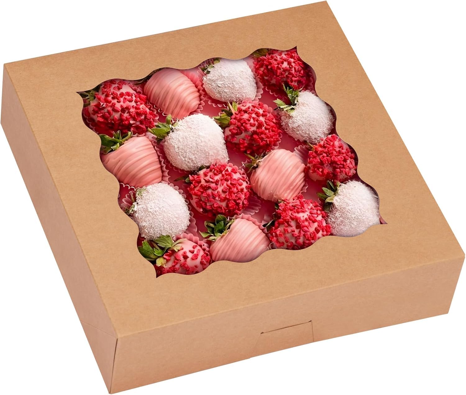 Kaheign Brown 24Pcs Cookie Boxes With Window, 23Cm X 23Cm X 6.5Cm Large Bakery Boxes Square Treat Boxes For Pies Donuts Chocolate Covered Strawberries Pastries Muffins Cake Pops