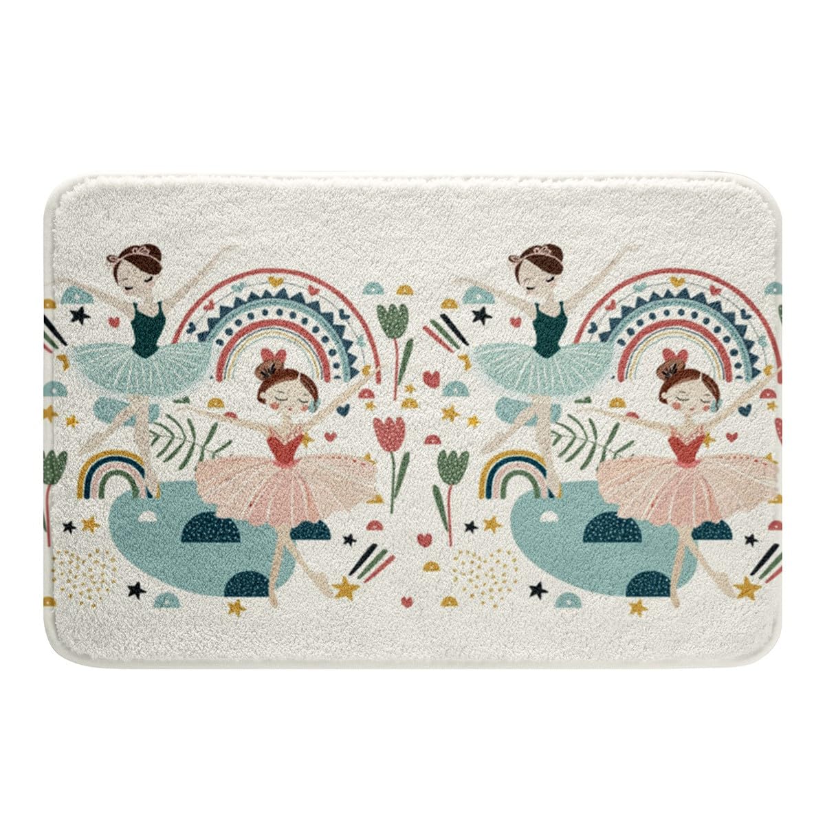 Homewish Ballerina 16"x24" Bathroom Rugs for Girls Dancing Ballerinas Bath Mat for Kids, Cartoon Rainbow Ballet Doormats Floor Mats for All Seasons, Kawaii Room Decor, White Pink