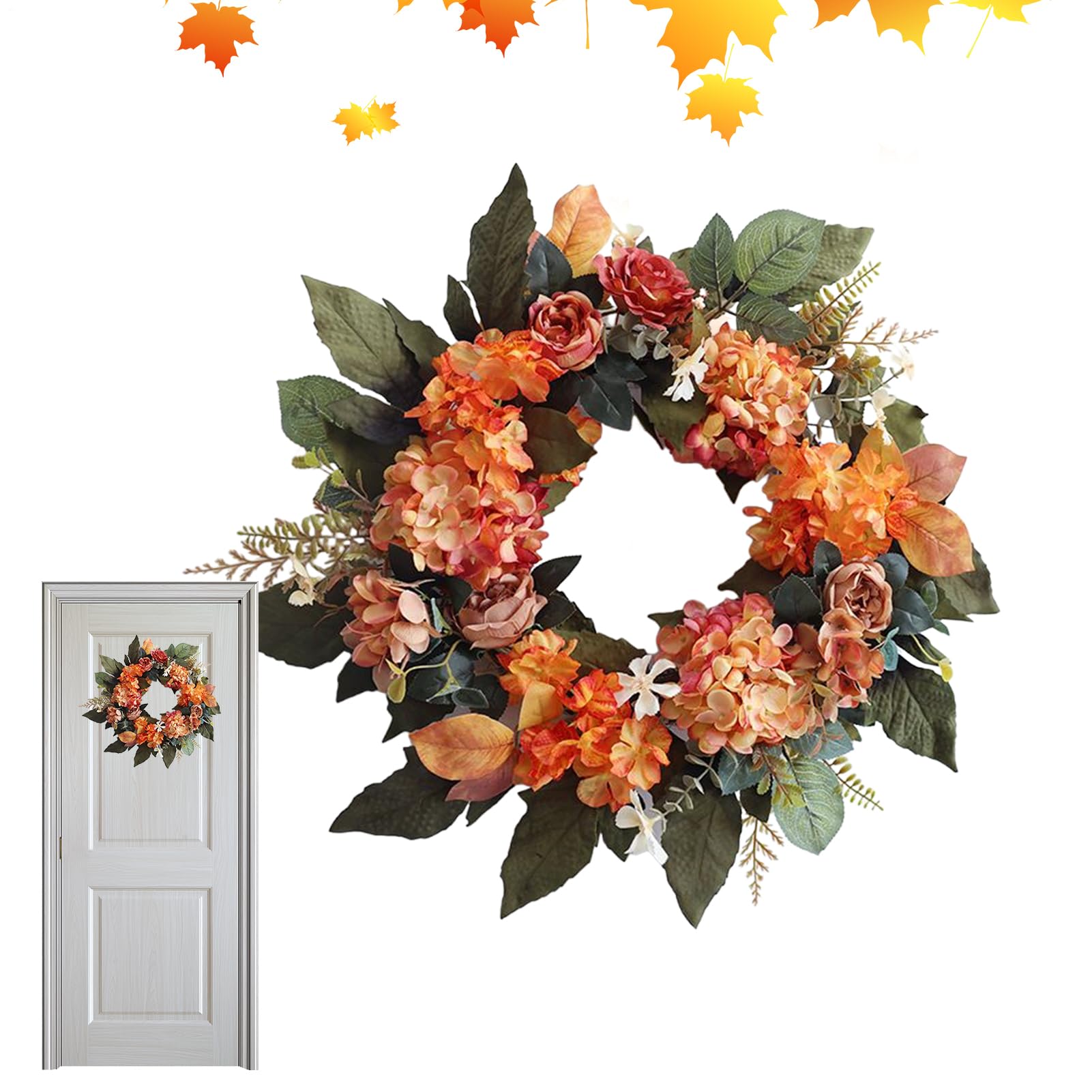 Couronnes pour porte d'entrée d'automne et hiver avec crochet de décoration
