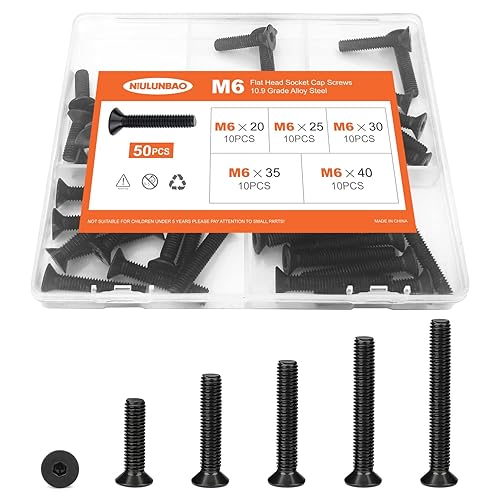 Tornillos avellanados de cabeza plana M6 x 0.787 in, 0.984 in, 1.181 in, 1.378 in, 1.575 in, tornillos avellanados, acero de aleación de grado 10.9,