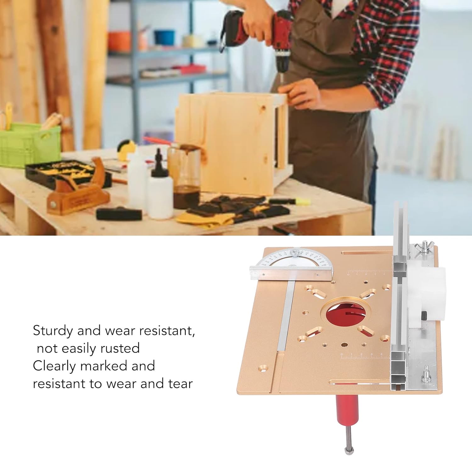 Router, Aluminum Alloy Router Table Plate Stainless Steel Woodworking Bench Router Plate System Table Top Insert Mounting Plate Router Lifting Table for Small Trimmers (Golden)