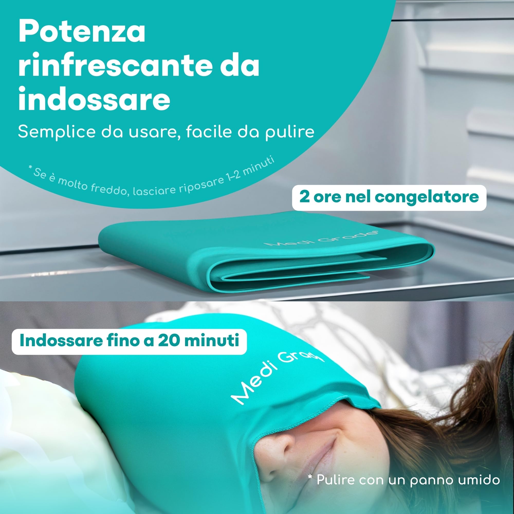 Medi Grade Cuffia in Gel per Emicrania – Cappello Rinfrescante per Cefalee con Terapia del Freddo – Maschera Mal di Testa Morbida, Oscurante e Riutilizzabile