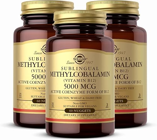 Solgar Metilcobalamina (vitamina B12) 5000 mcg - 60 pepitas, paquete de 3 - Apoya el metabolismo energético - Vitamina B - Sin OMG, vegano, sin
