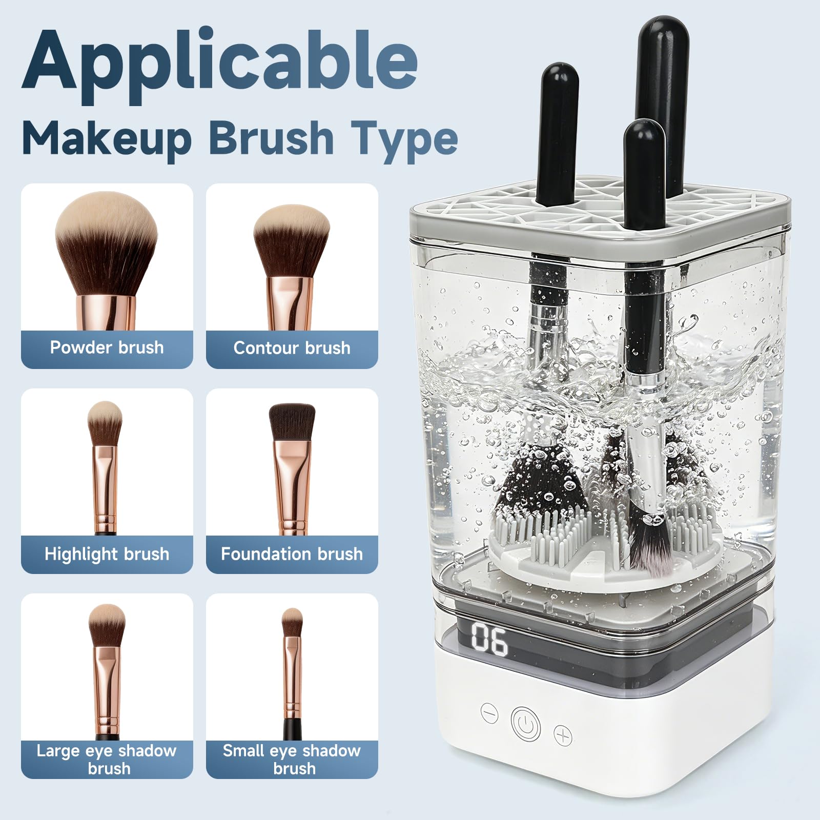 Automatischer elektrischer Make-up-Pinselreiniger mit tiefenreinigenden Silikonschrubber, USB-betrieben, passend für alle Pinselgrößen (Lidschatten, Rouge, Foundation), schnell und einfach zu bedienen