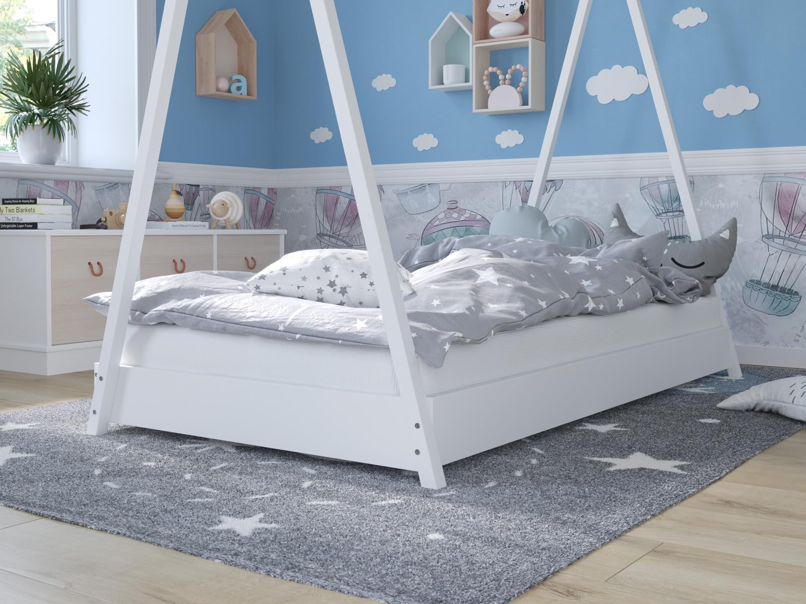 Love For Sleep Cuna Convertible en Cama 160x80cm Cama con Forma De Casa, Estructura De Cama Infantil, Cama Acogedora para Niños Pino JUNBED Juego Completo de Cuna - Cuna Cama Bebe Convertible