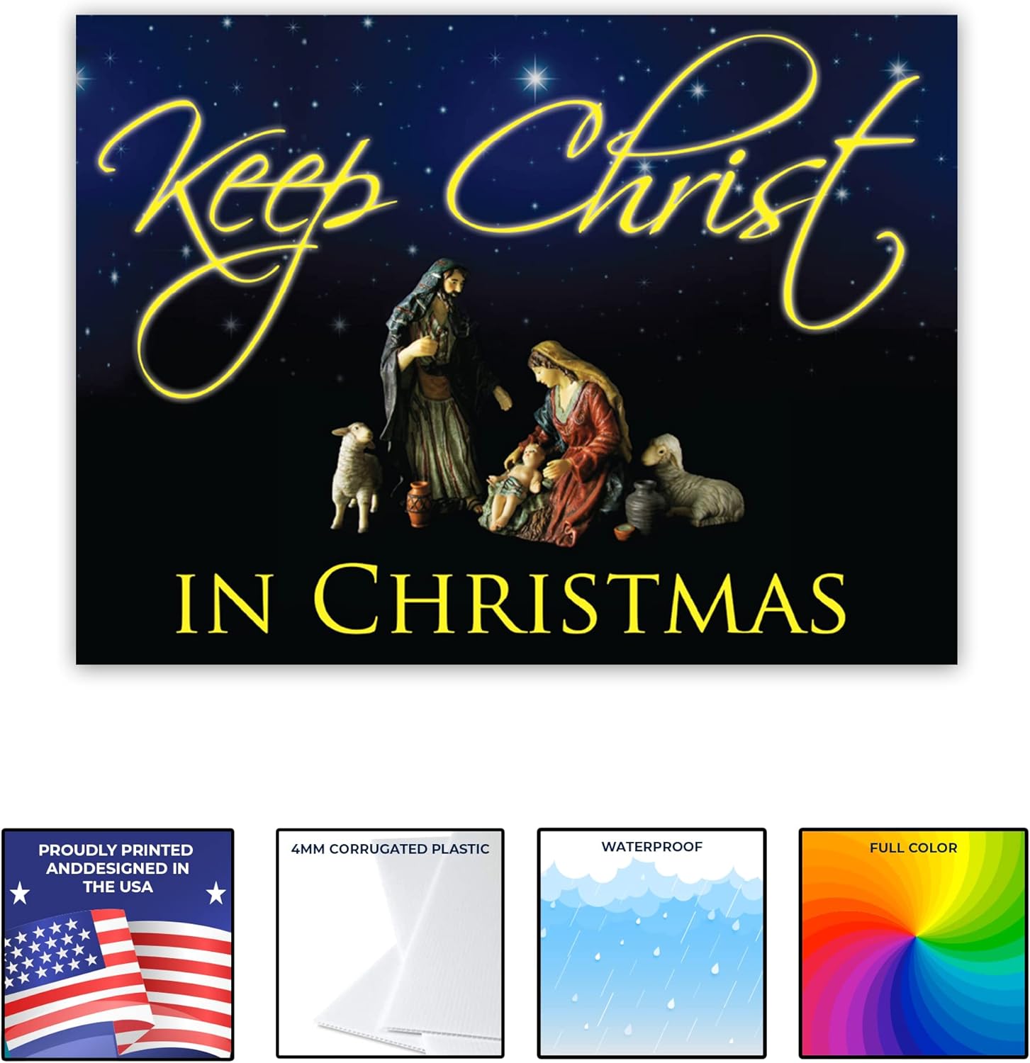 VictoryStore Christmas Yard Sign – “Keep Christ in Christmas” Outdoor Nativity Scene Lawn Decoration – 18” x 24” Double-Sided Sign with 2 Steel Stakes Per Sign – Religious Holiday Outdoor Decor, Made in USA (1)