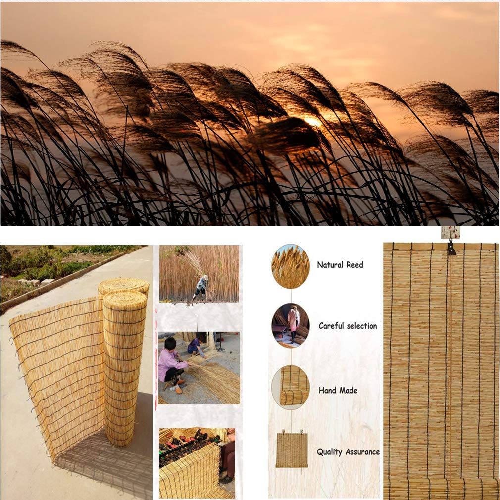 Rideau de Roseau Naturel Store Enrouleur en Bambou Rétro,Volets Roulants en Paille de Décoration,Persienne Tissé à Main,Pare-Soleil de Personnalisable,pour Hôtel/Balcon/Terrasse(140x230cm/55x91in)