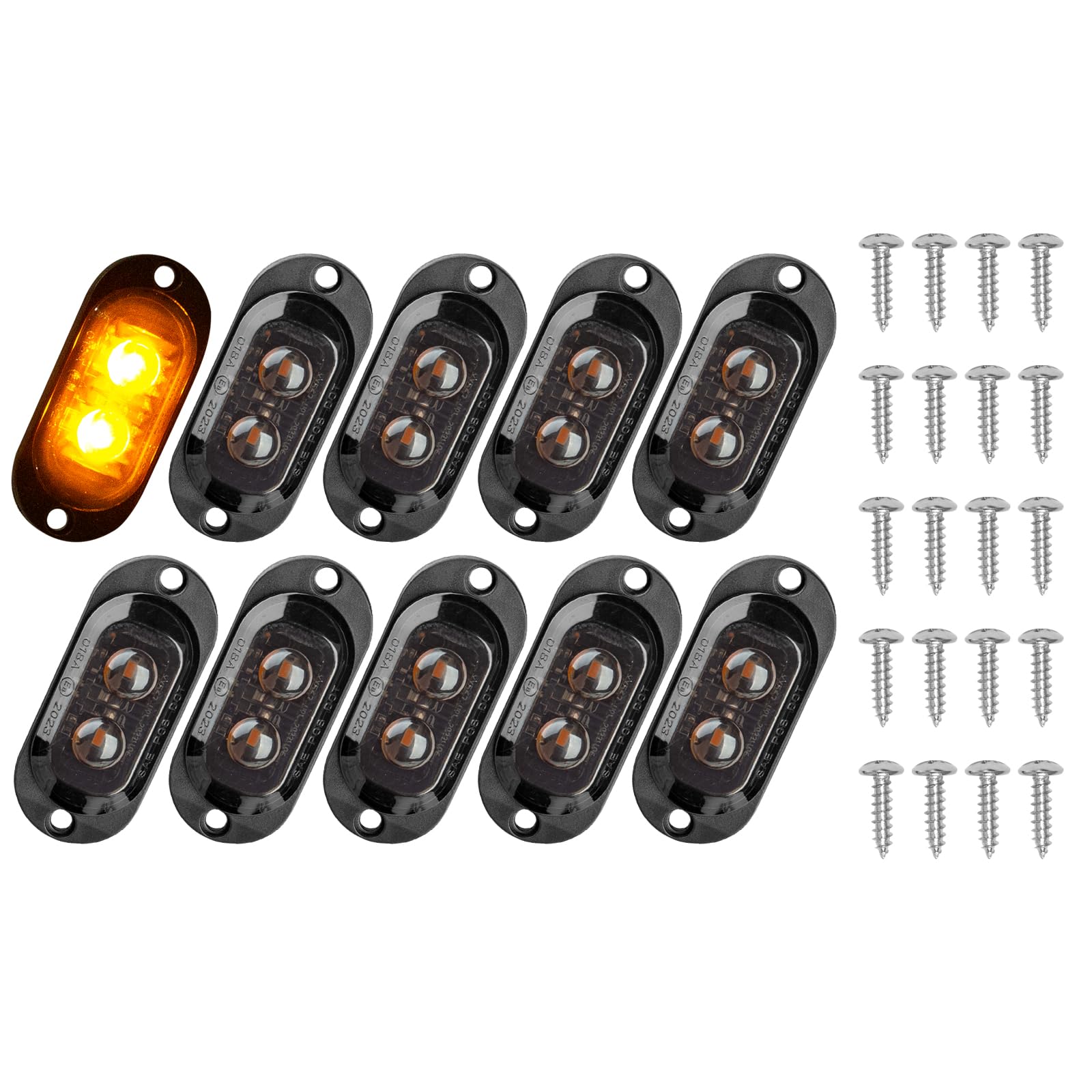 Catekro 10x Luci Ingombro LED 12V-24V, Luci di Posizione Laterali per Auto Indicatori Laterali con 2 LED Lente Affumicata Impermeabile per Camion Camper Furgone SUV (Giallo)