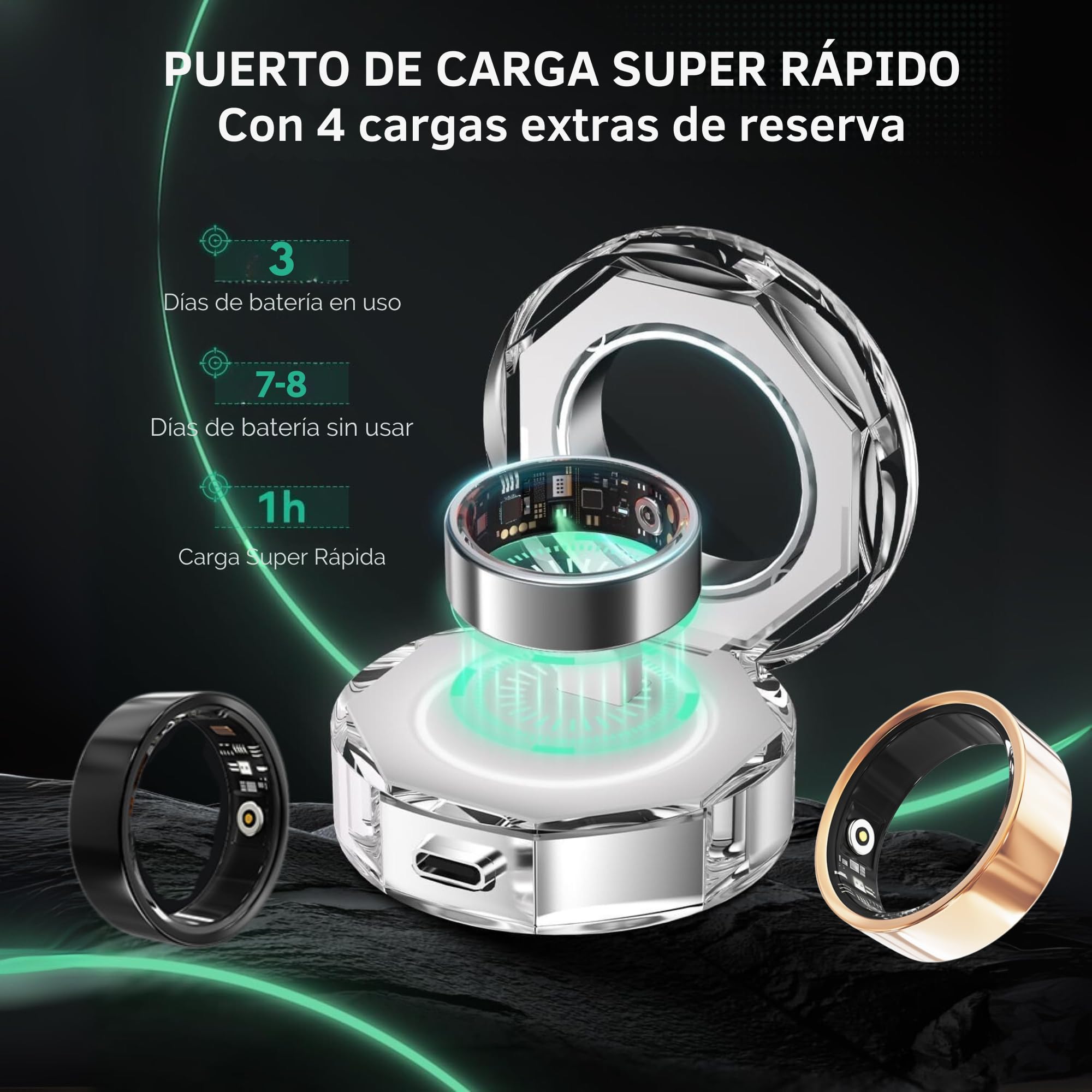 smartia - Anillo Inteligente 2026, Smart Ring para Hombre y Mujer, Anillo de Actividad Fitness con Tensiómetro, Anillo para Control de Salud Definitivo, Monitoriza Sueño, Estrés y Periodo Menstrual