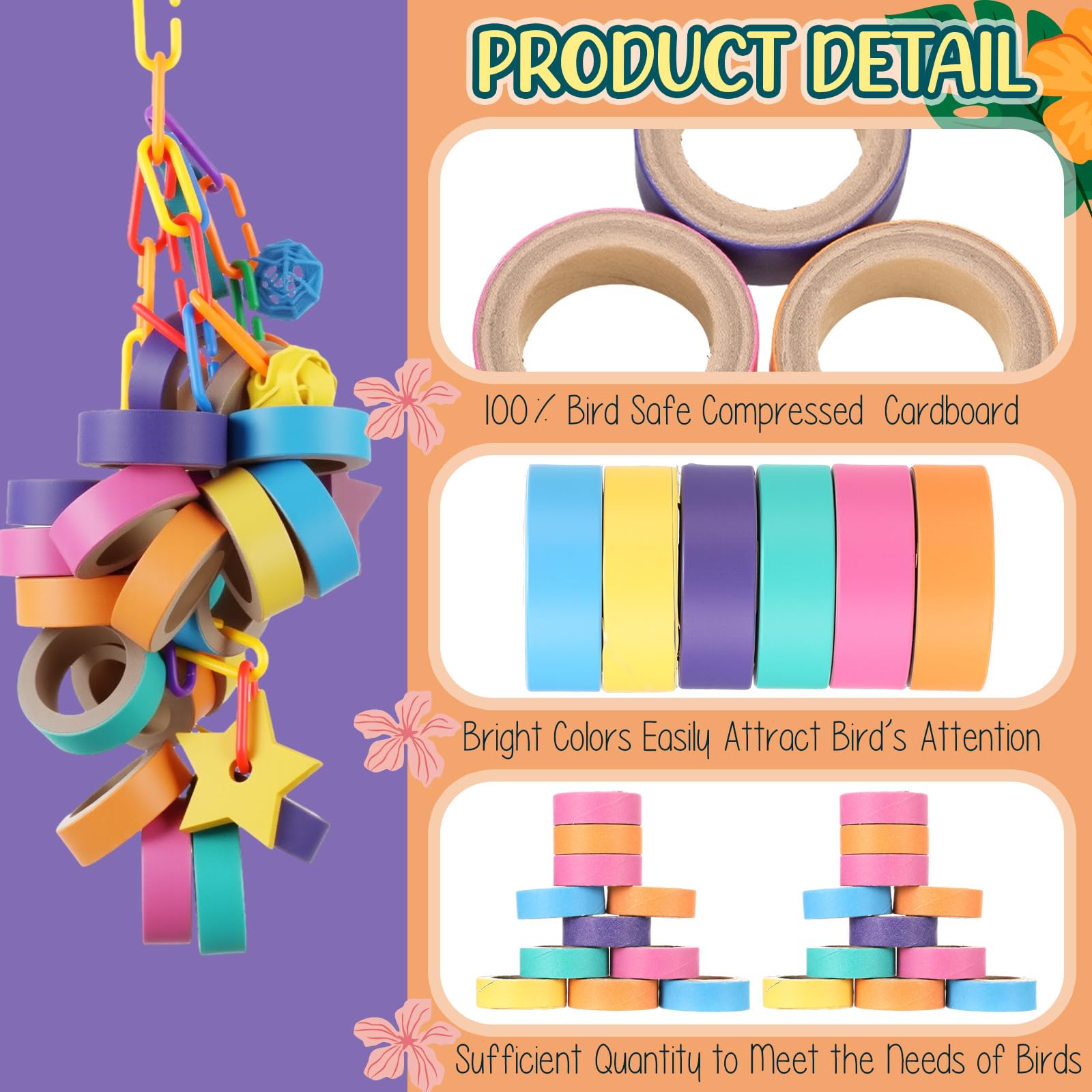 Skyygemm 120 Pcs Bagels Bird Toys Bulk for Parrots Cardboard Core Bird Toy Chewing Shredding Foraging Play Foot for Medium and Large Parrot Mini Macaws African Grey Cockatoos - image 3