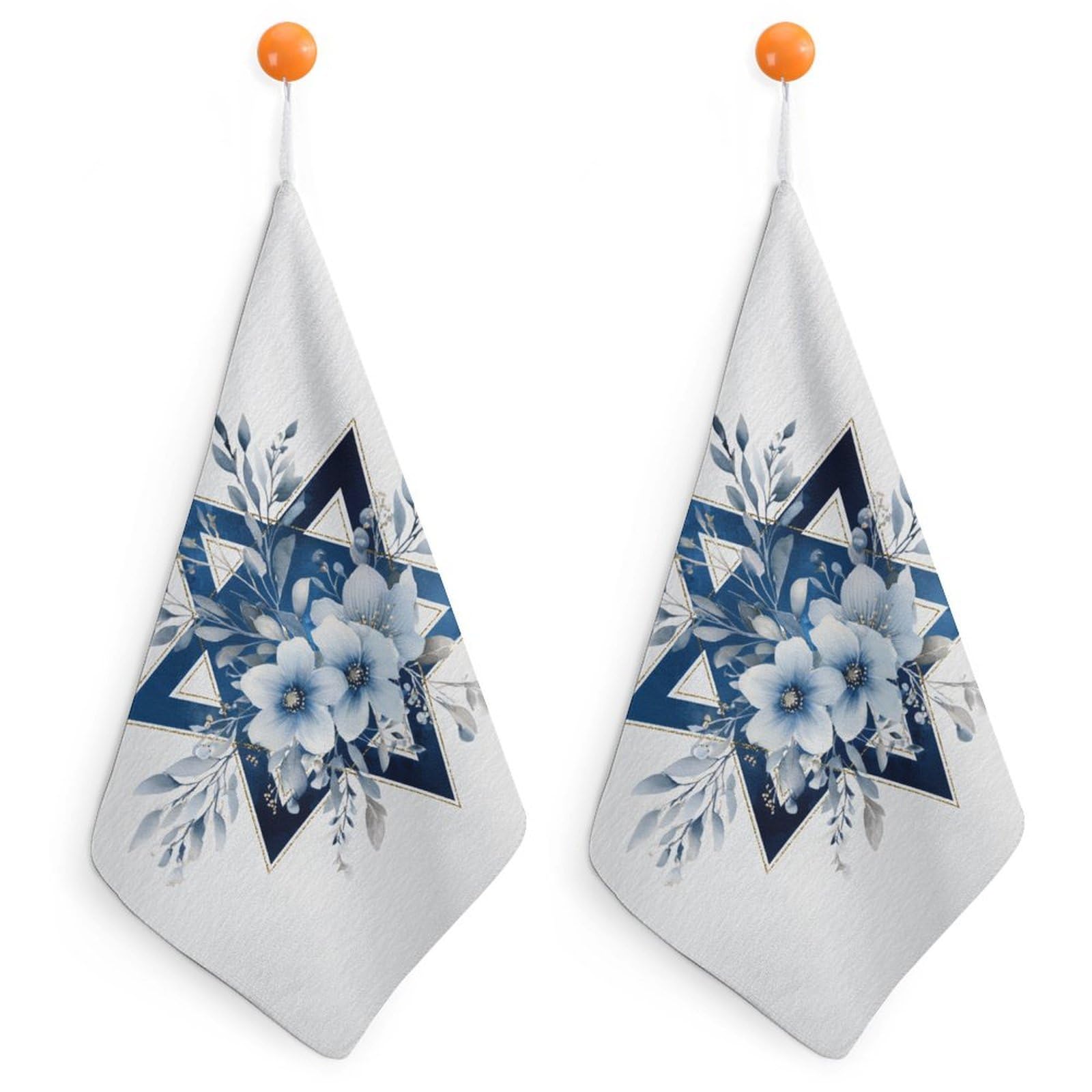 Jubonexis Star And Pale Blue Flowers Small Hand Towel with Hanging Loop 2 PCS Absorbent Soft Wash Cloth for Kitchen Bathroom