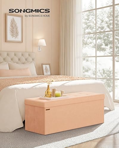 Miniatura 2 de SONGMICS Otomana de almacenamiento, banco de almacenamiento plegable de terciopelo, 2 cajas de almacenamiento adicionales, 15 x 30 x 15 pulgadas,
