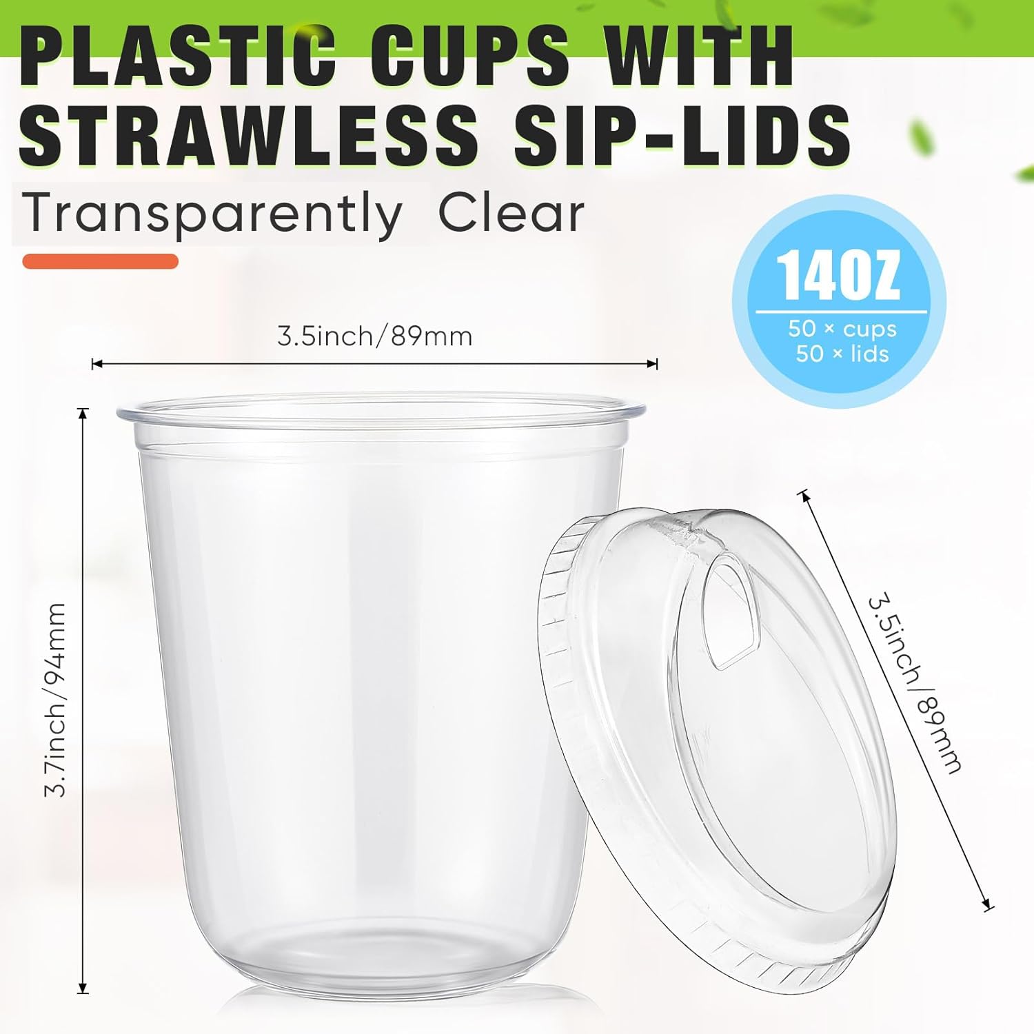 50 Sets Clear Plastic Coffee Cups with Sip Lids, Disposable Plastic PET Crystal Cups for Iced Coffee, Smoothie, Cold Beverage, Drink Shops and Party Catering(Clear,14 oz) - Image 3