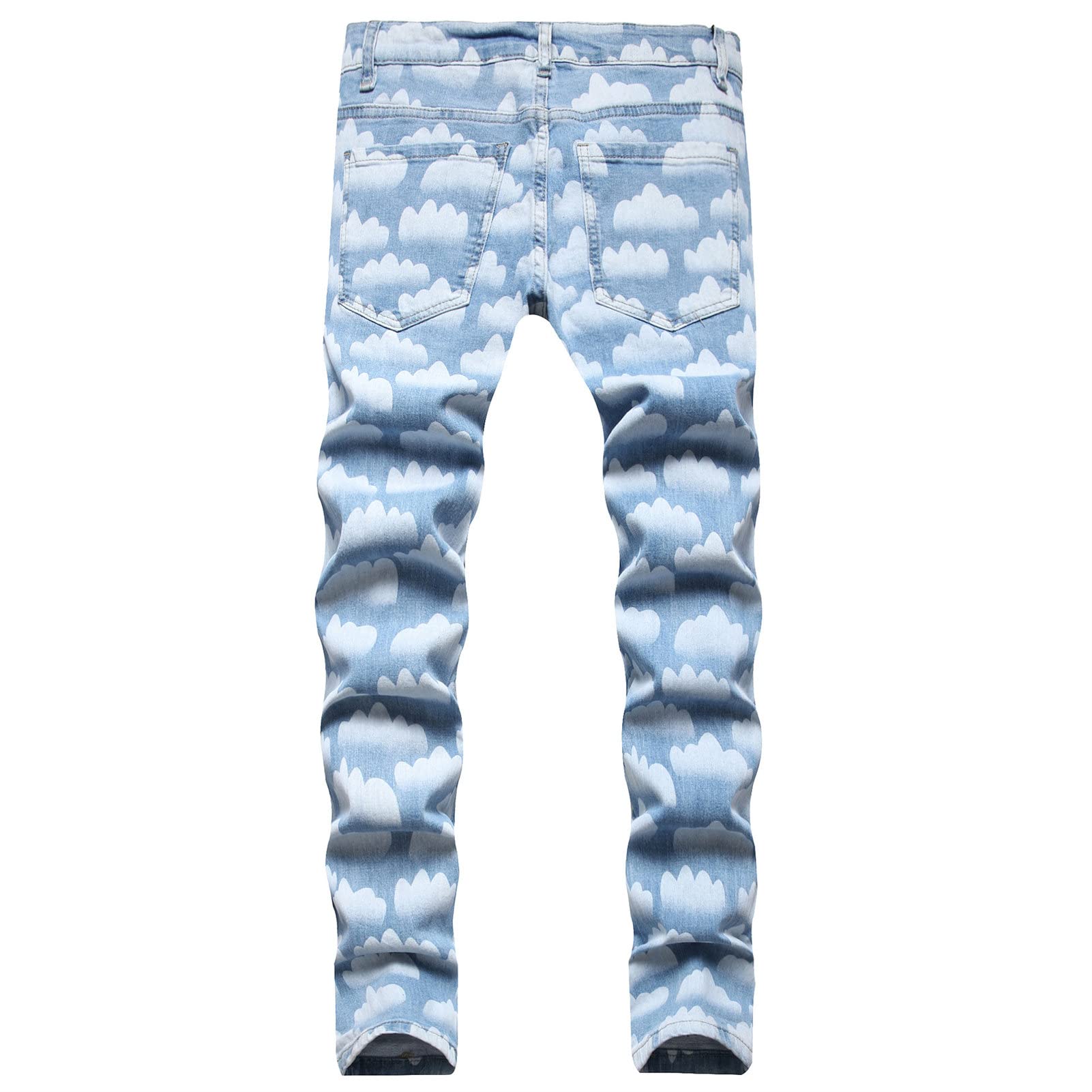 Maiyifu-GJ Men's Stretch Printed Hip Hop Jeans Tie Dye Slim Fit Straight Leg Denim Pants Skinny Washed Jean Trousers (Light Blue,28)
