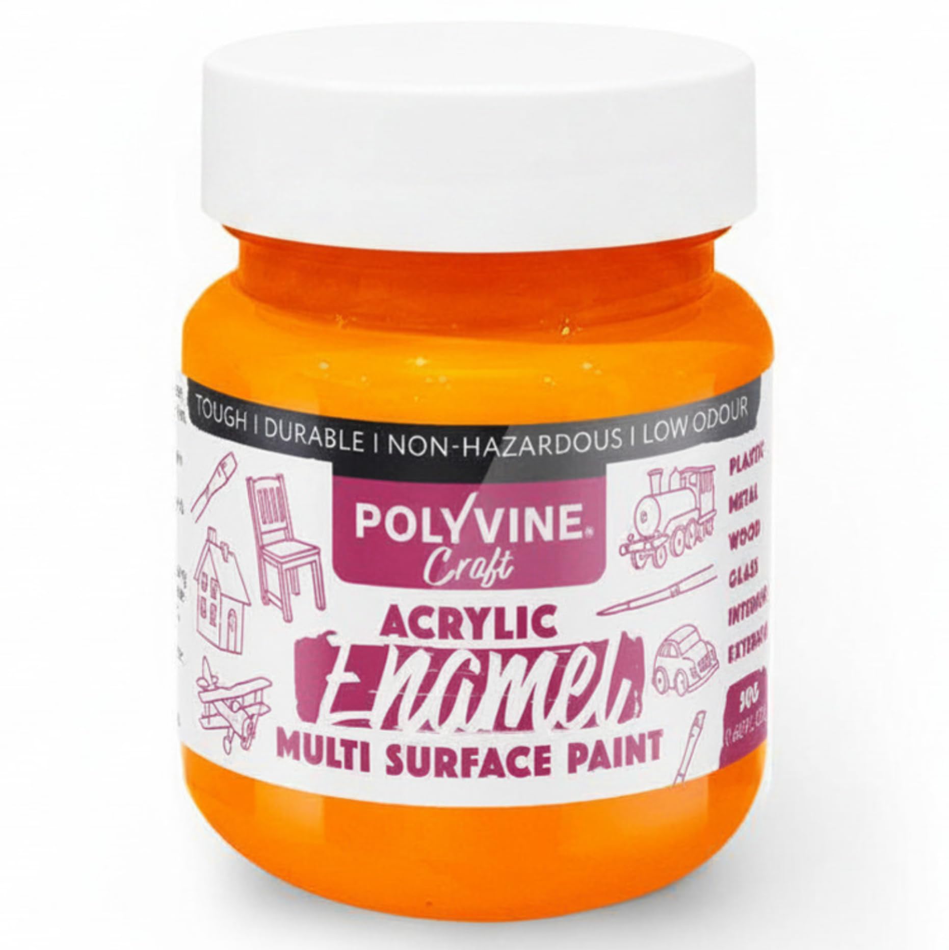 Polyvine Craft Acrylic Enamel Paint - Water-Based Hobby Craft Acrylic Paint - Durable Finish, Low Odour, Intermixable Enamel in 15 Rich Pigment Colours for Glass, Wood, Metal, Clay, Stone&More, 100 ml