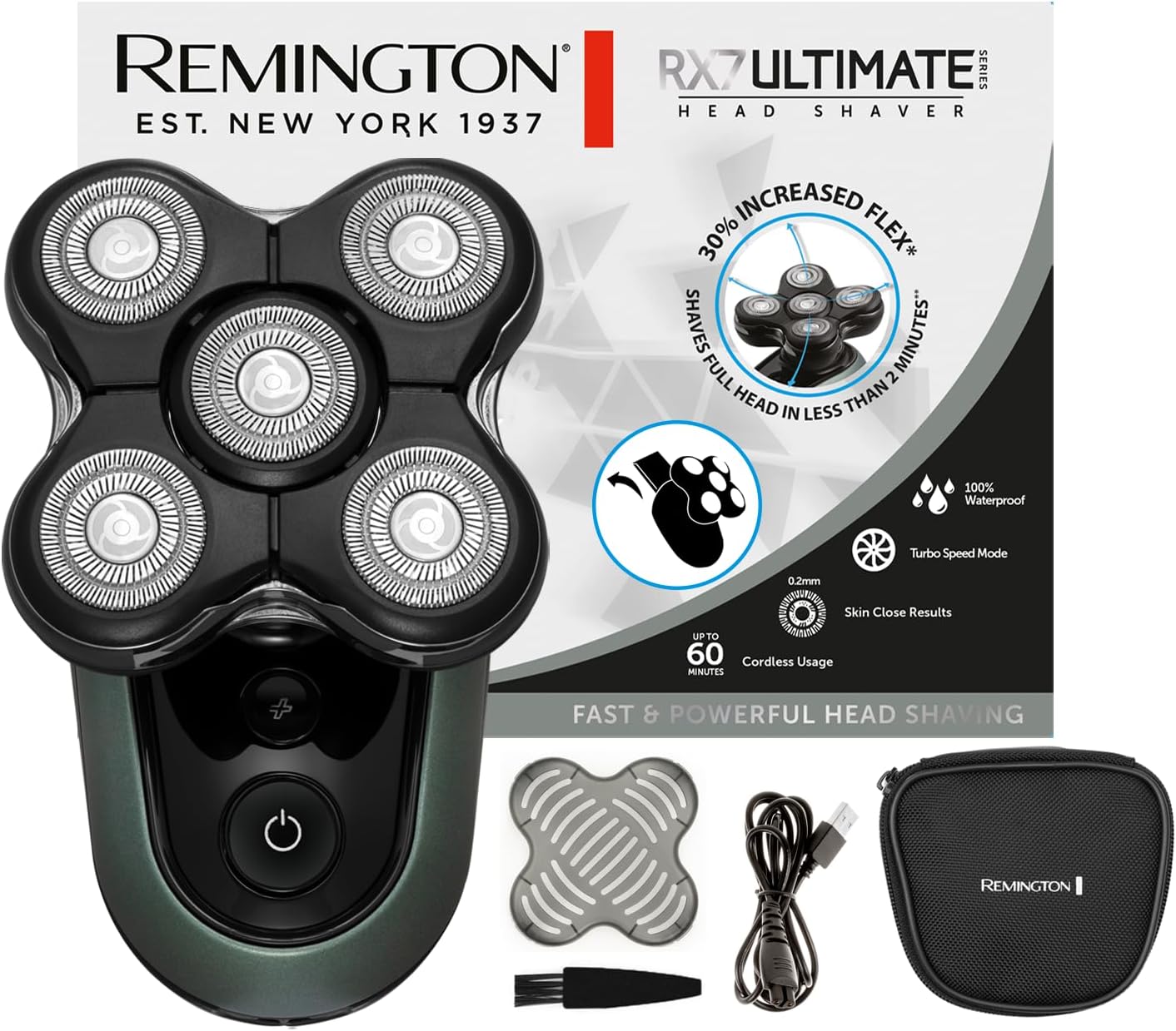 Remington Bald Razor Men's Electric [Turbo Boost Function] Head Shaver Lithium (5 Shaving Heads, Smooth Shaving Max. 0.2 mm, Hair Collection Chamber, Detail Trimmer, Waterproof) Head Shaver XR1600