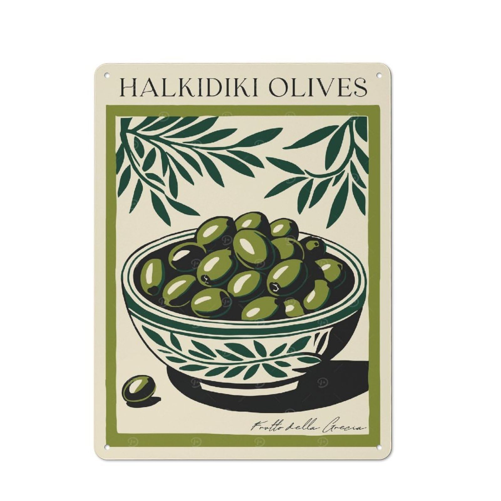 Junmoney Style-7 Halkidiki Olives Greece Decorative Tin Plaque 40X30cm, Decorative Novelty Wall Art For Hallway, Home Bar, Garage Or Study