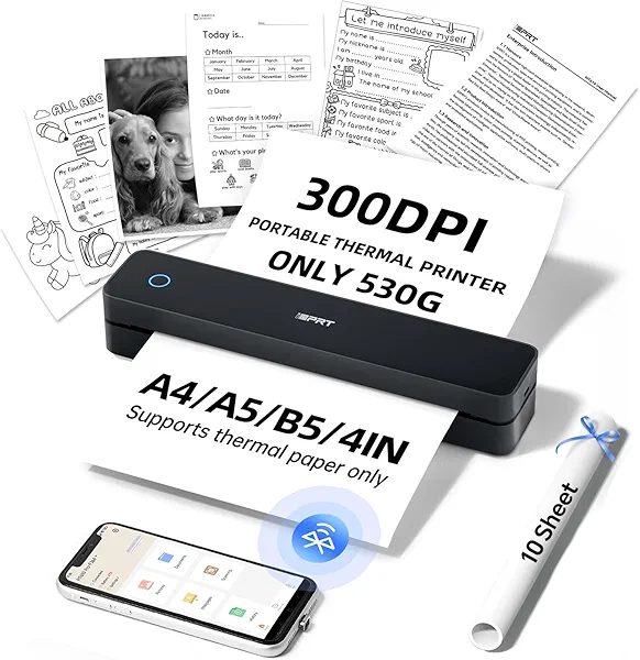 iDPRT MT610 Pro Portable Thermal Printer, 300DPI HD Mobile-Travel-Printers, Inkless-Wireless-Small-Printer for Home Use, Office, Vehicles, Bluetooth Printers Supports 8.5" x 11" US Letter&A4