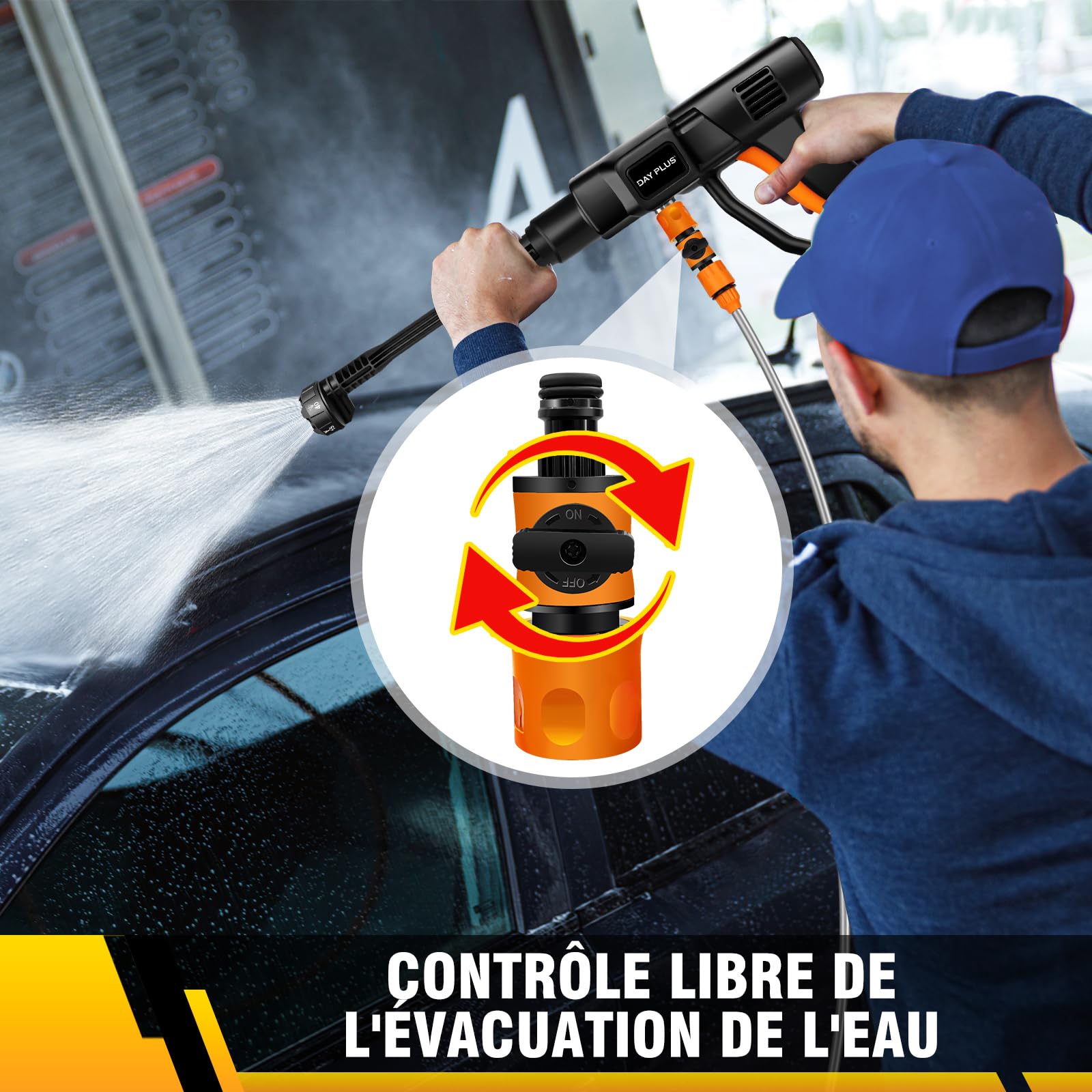 Nettoyeur Haute Pression Sans Fil 6000mAh, 21V 45 Bar/652 PSI Pistolet à Eau Haute Pression Portable avec Générateur de Mousse, Buse Multi-pulvérisation 6en1,Outil de Nettoyage de Voiture en Plein Air