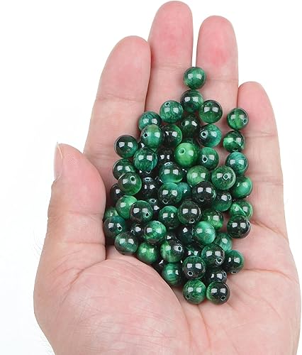 Miniatura 126 de Bymitel - 140 cuentas de cristal natural, piedras preciosas redondas energéticas y curativas sueltas con cordón elástico para hacer joyas, pulseras