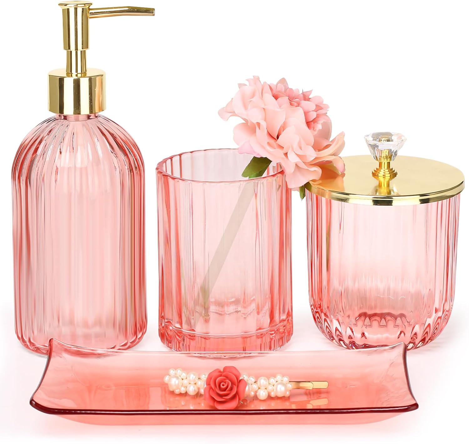 Bathroom Accessories Set, 4 Pcs Glass Bathroom Accessories Sets