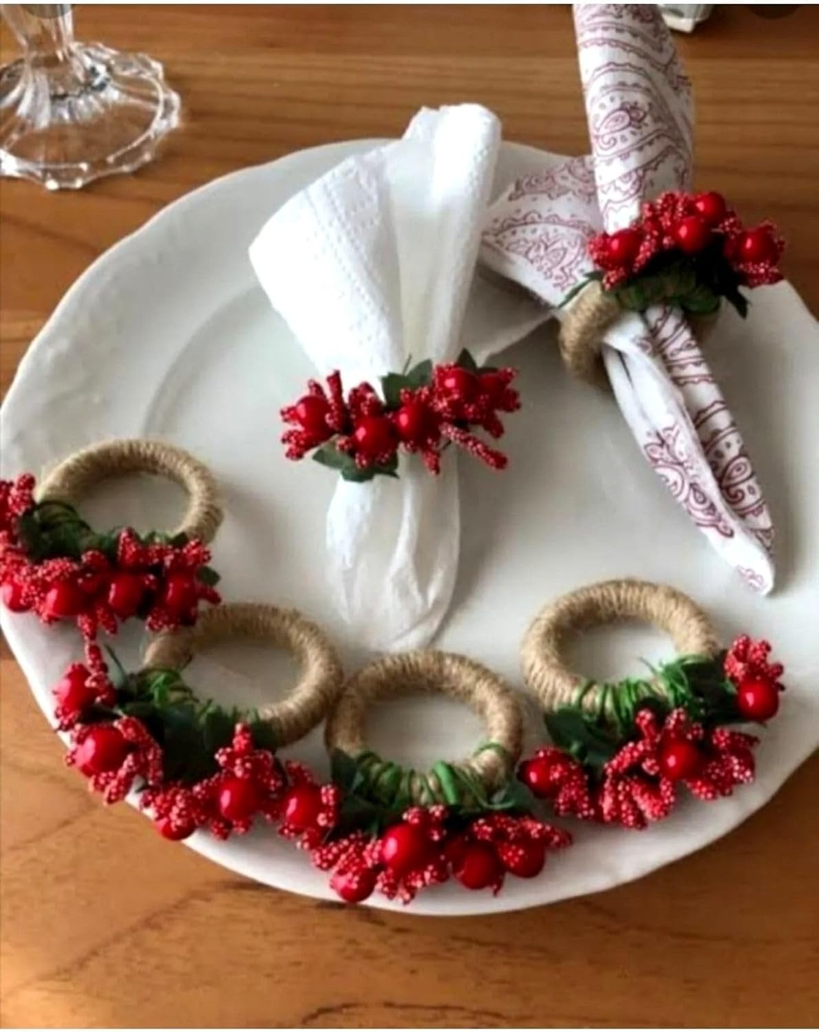 Christmas Napkin Rings Set of 6 - Elegant Holiday Table Setting Accessories for Festive Dining Decor