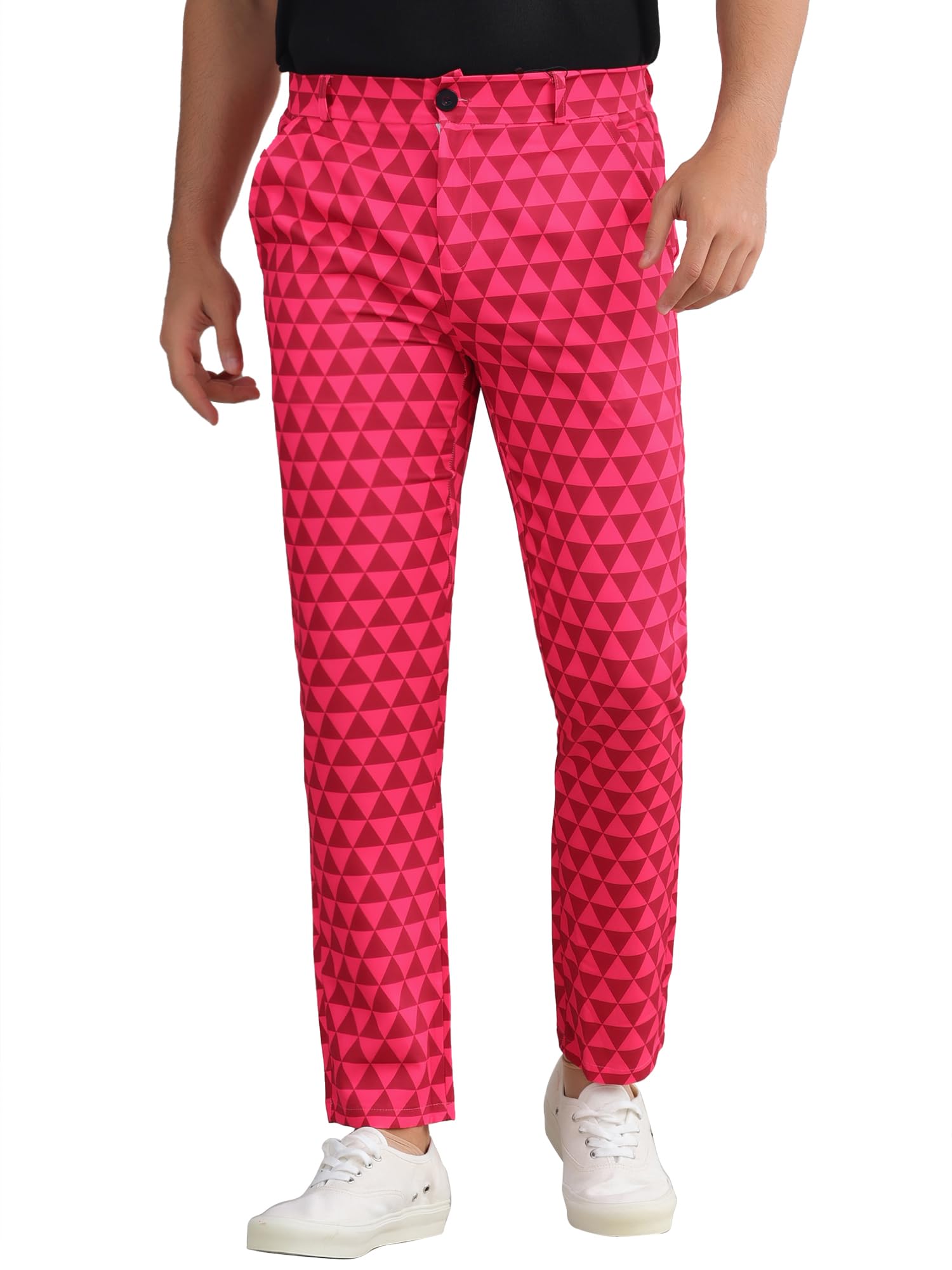 Rose Red Argyle Golf Pants for Men's Argyle Pants Triangle Plaid