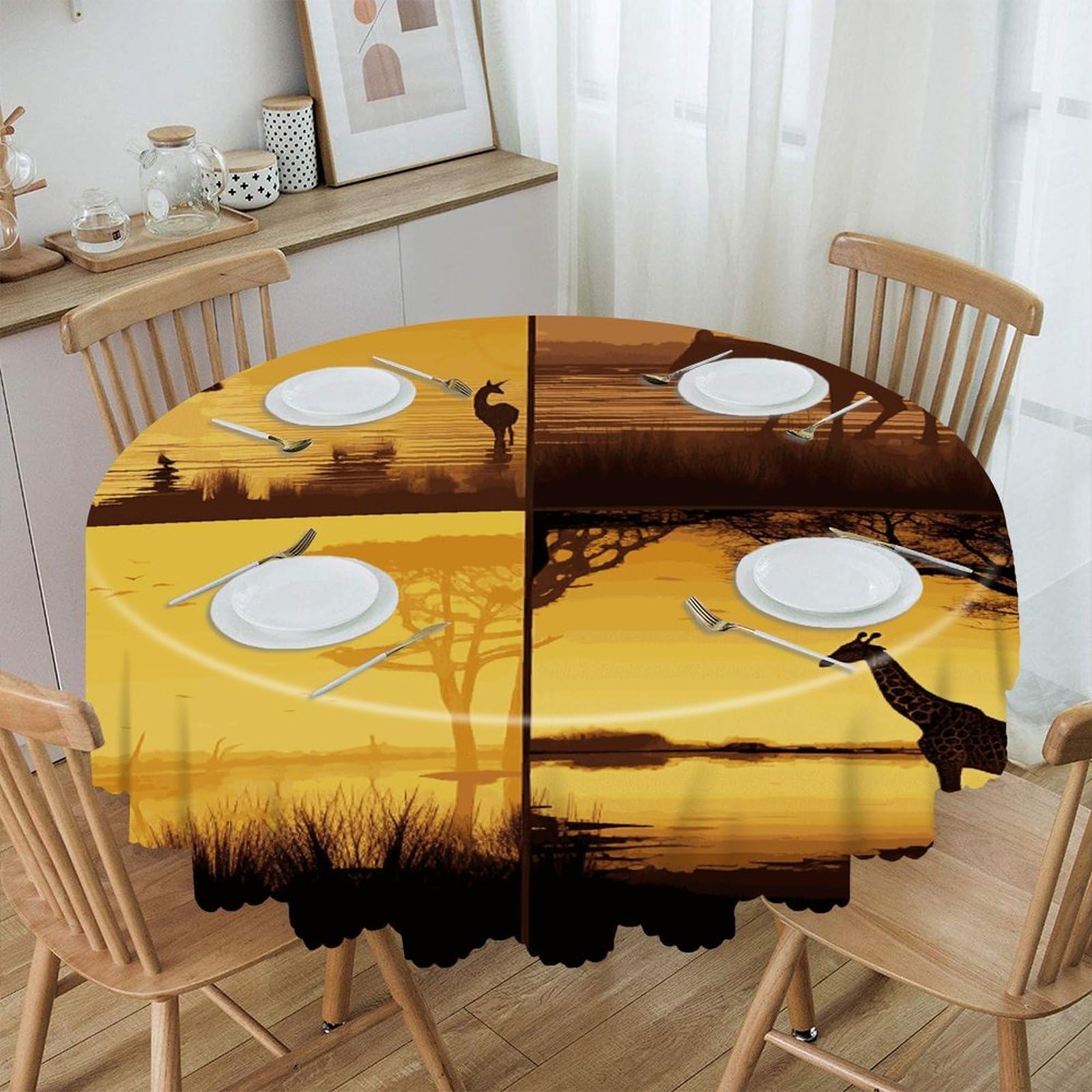 VstaDank - African Grassland Animals Round Tablecloth 60 Inch Easy Clean Round Thick Decorative Polyester Table Cover for Dining Kitchen Party Farmhouse Outdoor