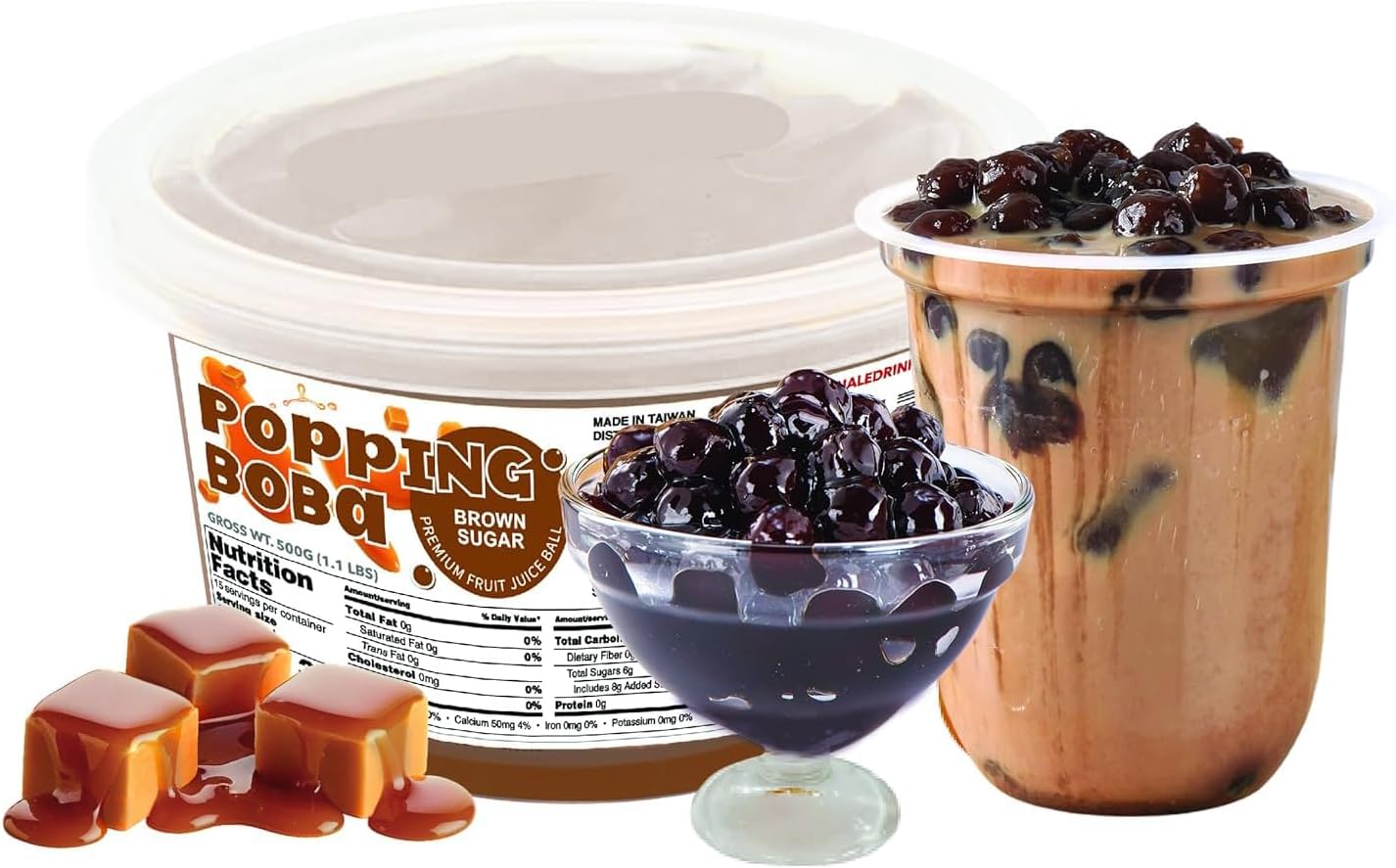 Fanale Brown sugar Popping Boba Pearls, Vegan, Non GMO, Gluten Free, Fat Free, Perfect for Bubble Tea, Smoothies, Ice Cream, Desserts, and Beverages