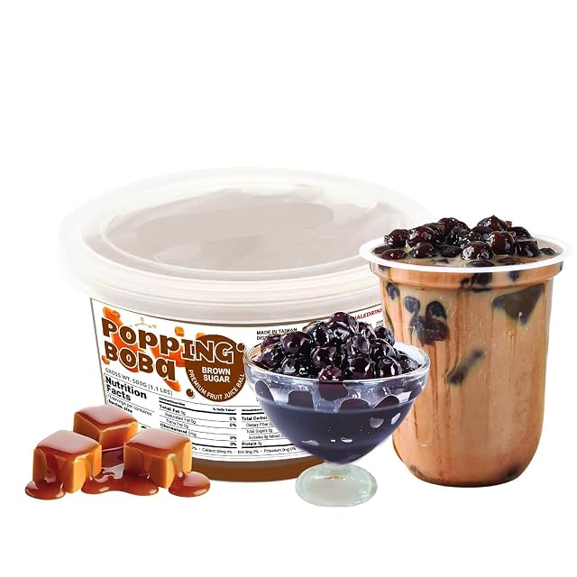 Fanale Brown sugar Popping Boba Pearls Vegan Non GMO Gluten Free Fat Free Perfect for Bubble Tea Smoothies