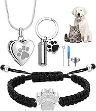 [ＪＥＷＥＬＲＹＷＥ] ペット 骨壷ネックレス ブレスレット キーホルダー 3点セット: 猫犬 ペット 遺灰 ハート ペンダントネックレス 足跡 シルバー - 記念 骨壷 ミニ ペット 大切なペット記念
