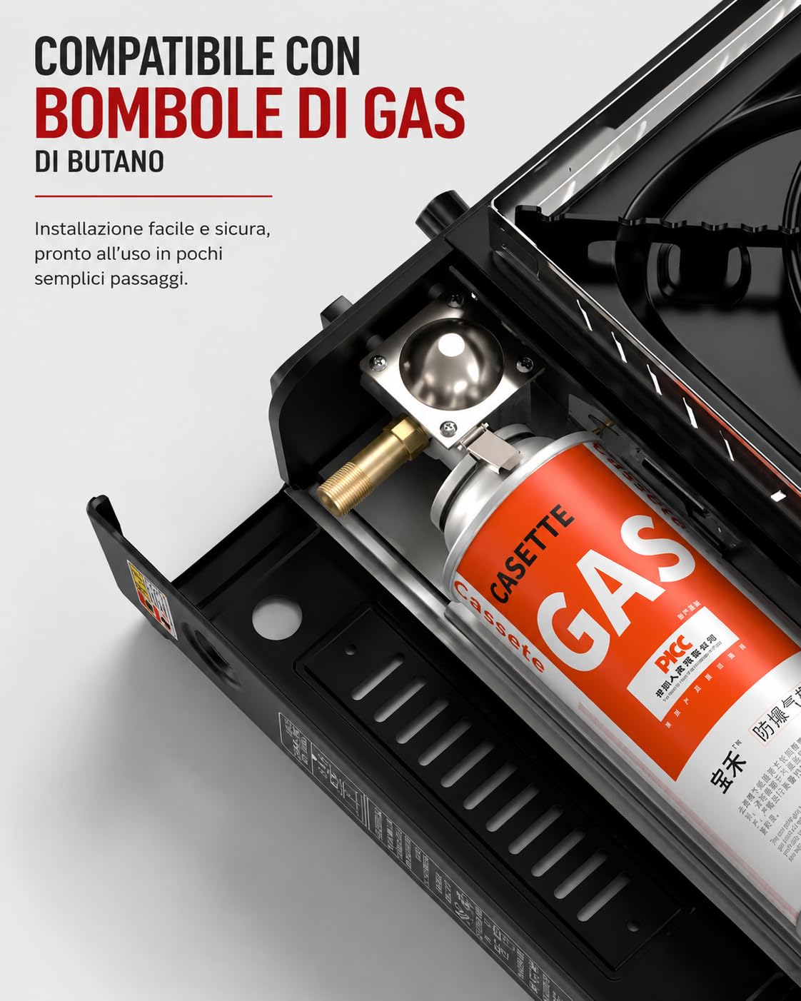 Fornello a Gas da Campeggio a Doppio attacco Cartucce di gas Butano o Bombola di gas GPL con Valigetta